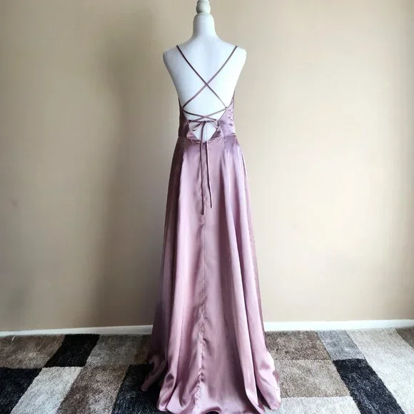Galina Signature Pink Quartz Satin Long Cowl Neck Dress Size 4 NWT - Picture 4 of 9